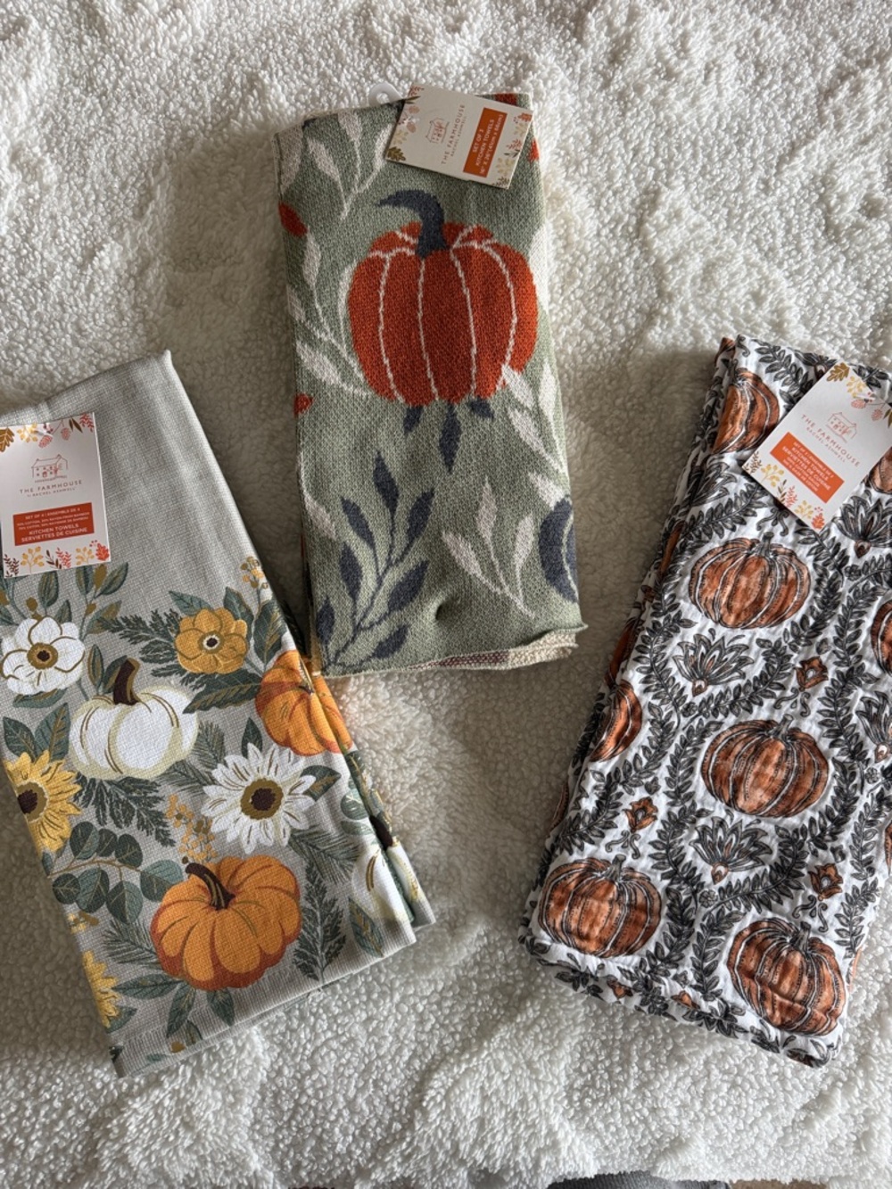 The Farmhouse by Rachel Ashwell Kitchen Towels Fall Harvest Pumpkins NEW!